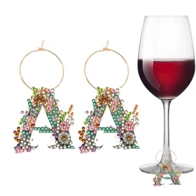 2 PCS Letter A Diamond Wine Glass Charms Diamond Painting Drink Markers Tags