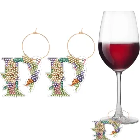 2 PCS Letter P Diamond Wine Glass Charms Diamond Painting Drink Markers Tags