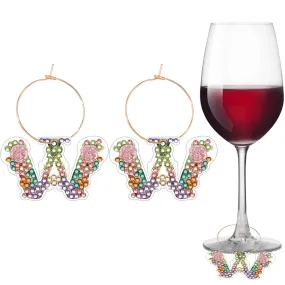 2 PCS Letter W Diamond Wine Glass Charms Diamond Painting Drink Markers Tags