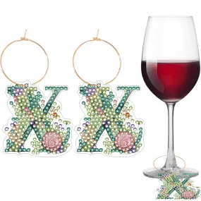 2 PCS Letter X Diamond Wine Glass Charms Diamond Painting Drink Markers Tags