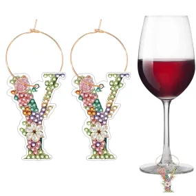 2 PCS Letter Y Diamond Wine Glass Charms Diamond Painting Drink Markers Tags