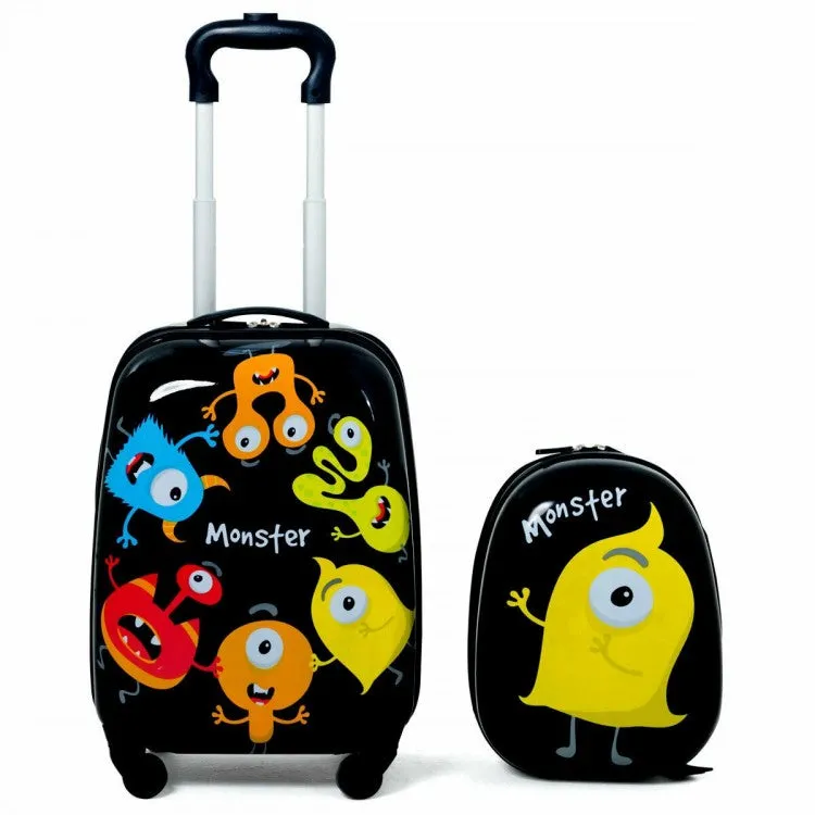 2 Pieces 12 Inch 16 Inch Kids Luggage Set with Backpack and Suitcase - Monster