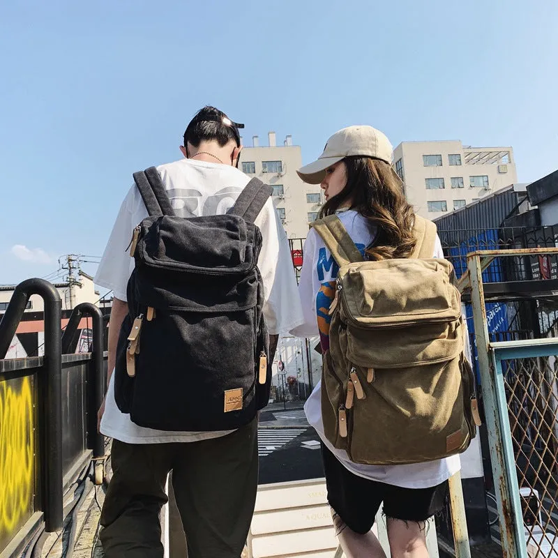 2022 New Korean Style Vintage Backpack Female Student Canvas Backpack Men's Outdoor Leisure Travel Bag Hiking Backpack