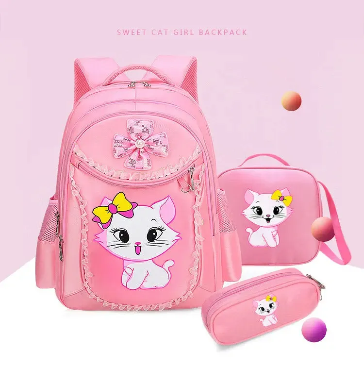 3 Pieces Trolly Pink Cat Children Backpack School Bags for girls 4136-1