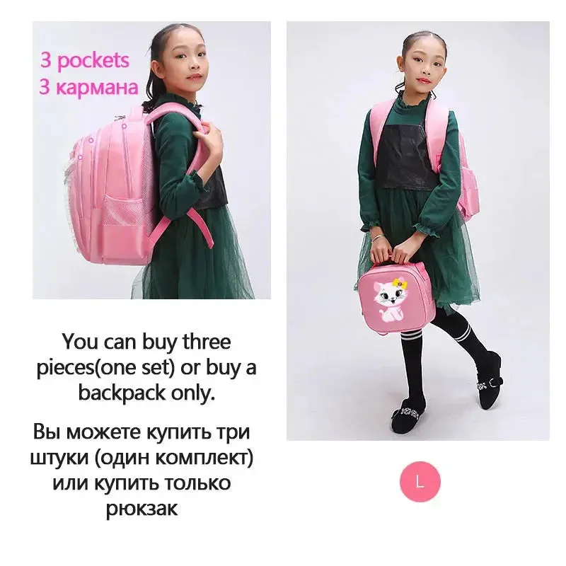 3 Pieces Trolly Pink Cat Children Backpack School Bags for girls 4136-1