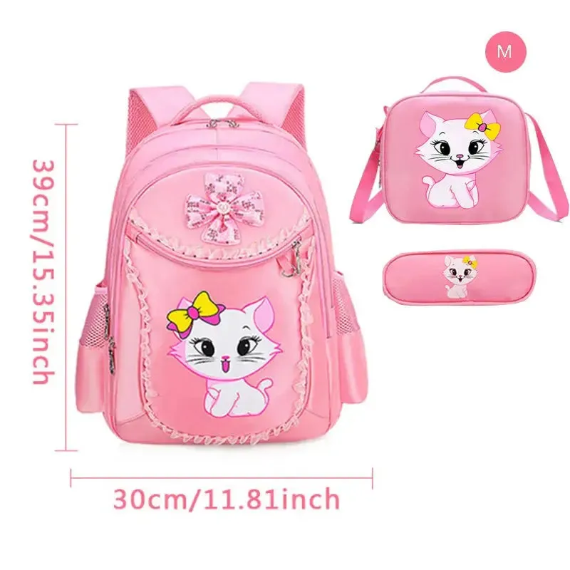 3 Pieces Trolly Pink Cat Children Backpack School Bags for girls 4136-1