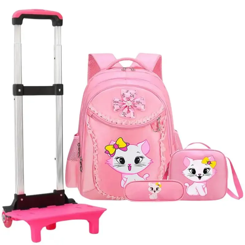 3 Pieces Trolly Pink Cat Children Backpack School Bags for girls 4136-1