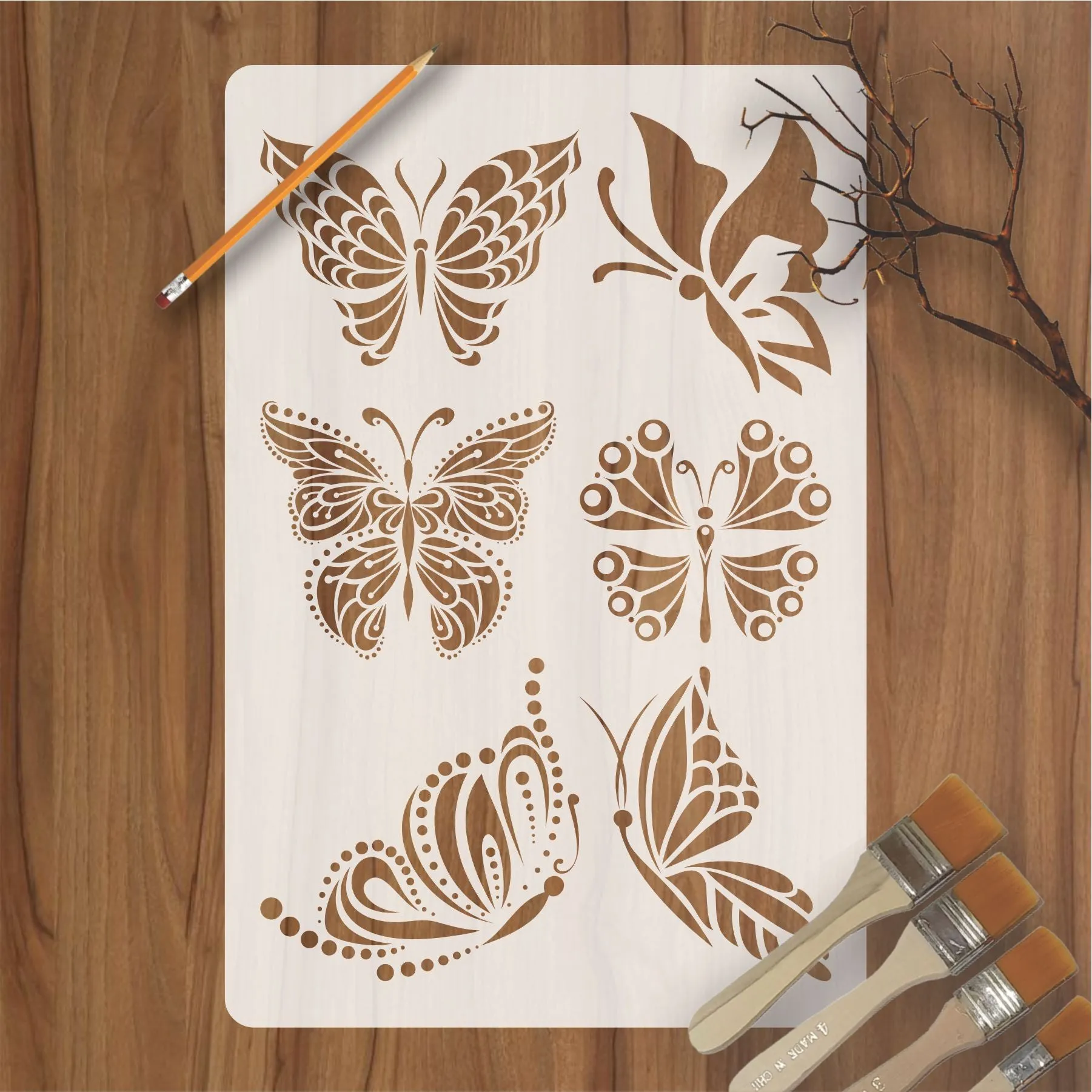 6 Modern Butterfly Reusable Stencil for Canvas and wall painting..ID#467