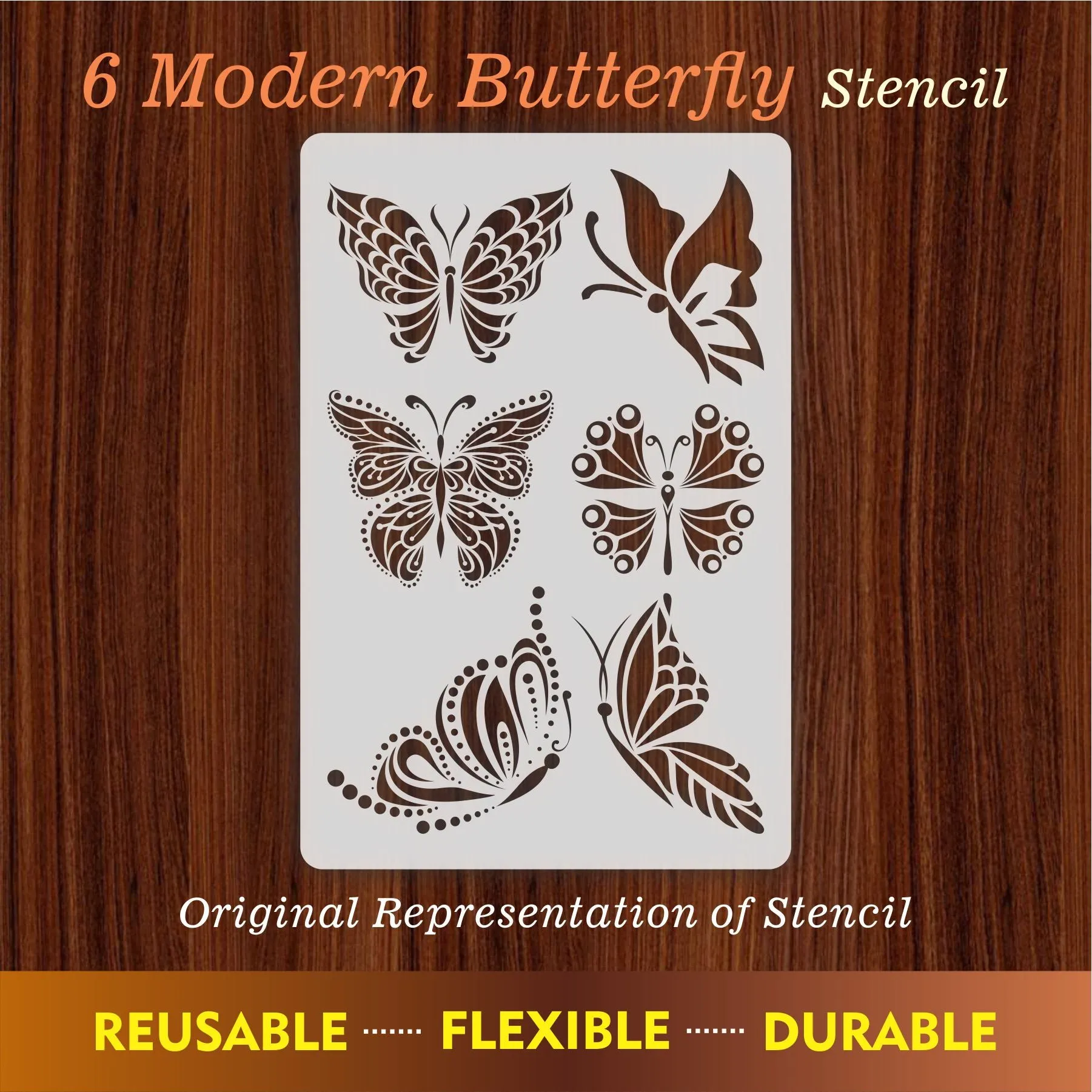 6 Modern Butterfly Reusable Stencil for Canvas and wall painting..ID#467