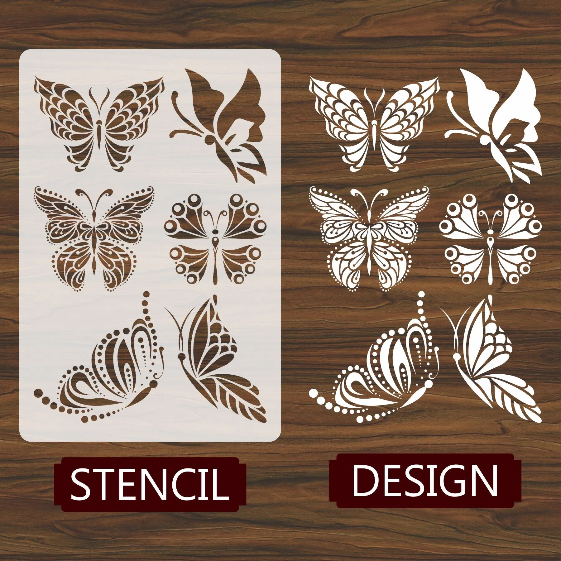 6 Modern Butterfly Reusable Stencil for Canvas and wall painting..ID#467