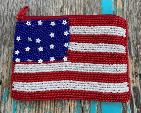 American Flag Beaded Coin Purse