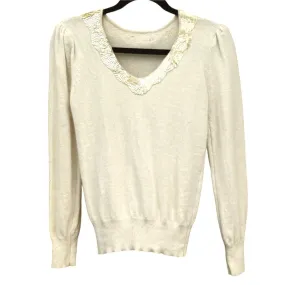 Angora and Sequin Vintage V Neck Pleat Shoulder Long Balloon Sleeve Sweater