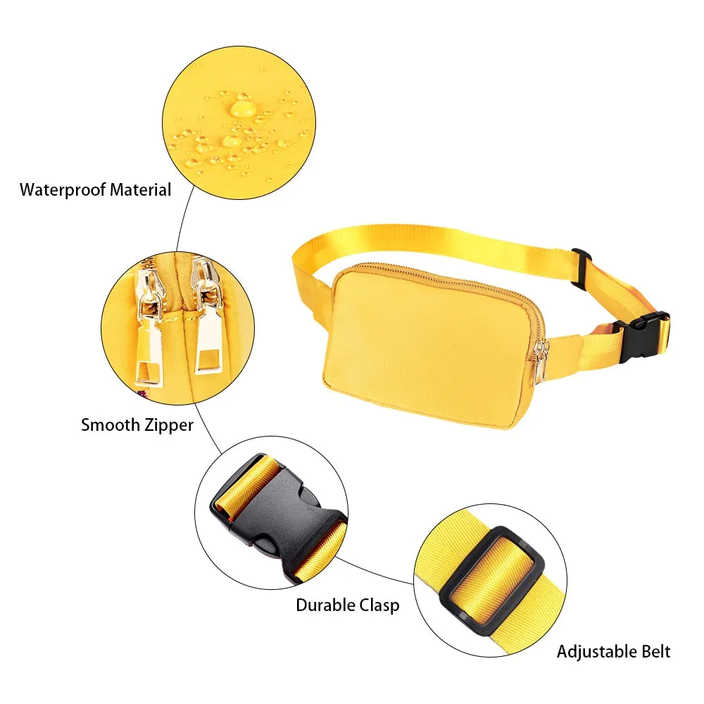 Anypack Waist Bag Yellow Dual Zipper Crossbobdy Belt Bag with Adjustable Strap