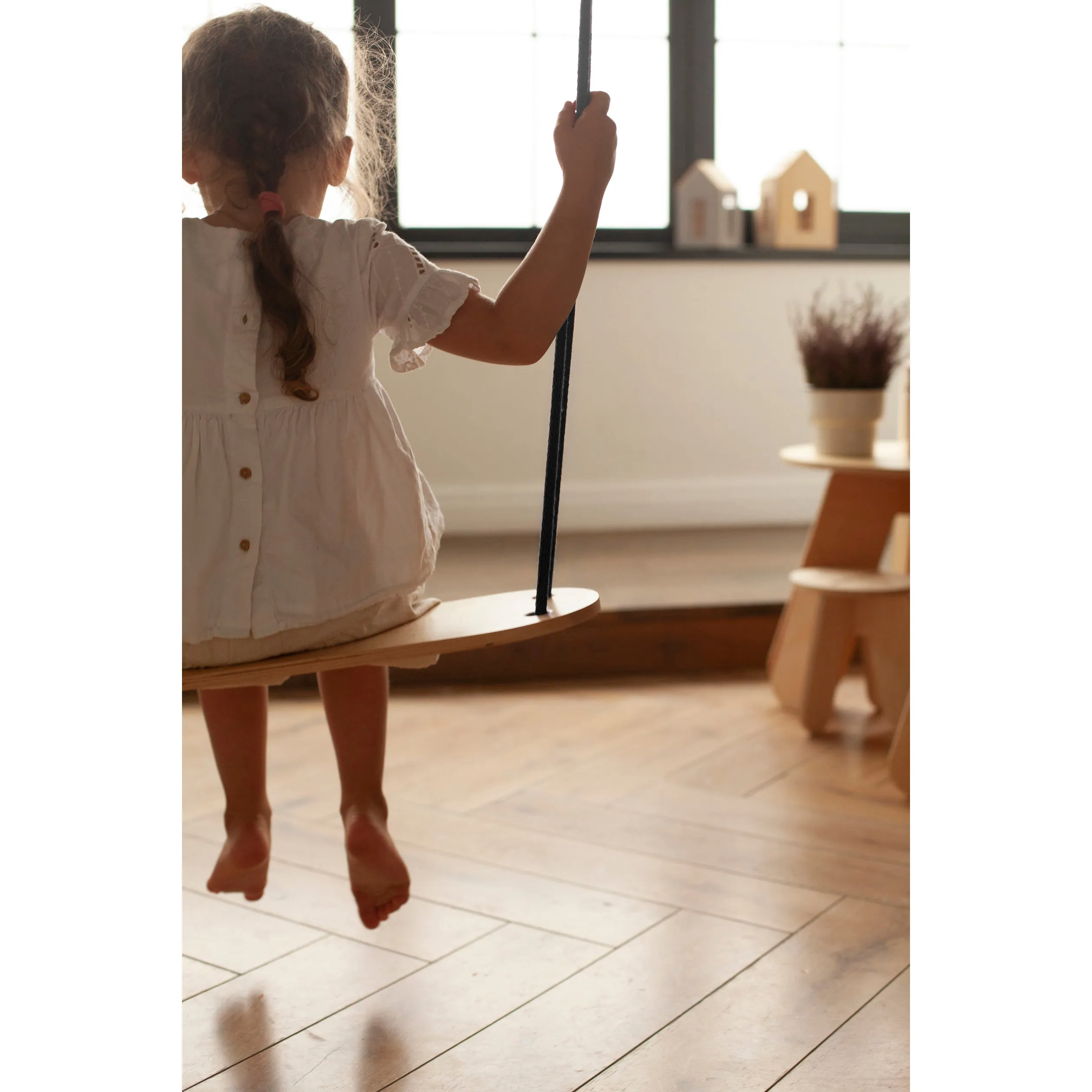 babai Wooden Swing Black Rope