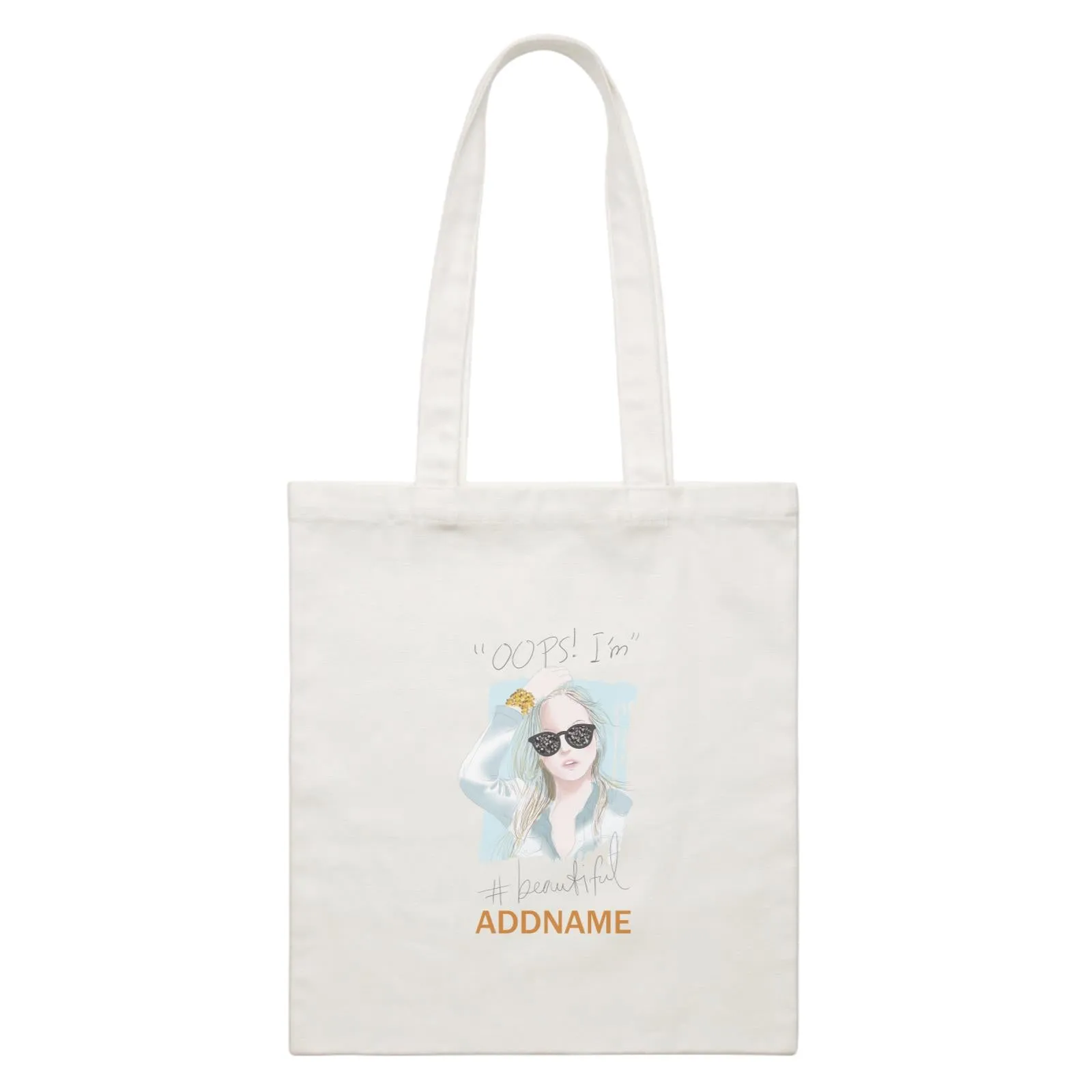 Beautiful Chic OOPS! I'm beautiful With Addname White Canvas Bag