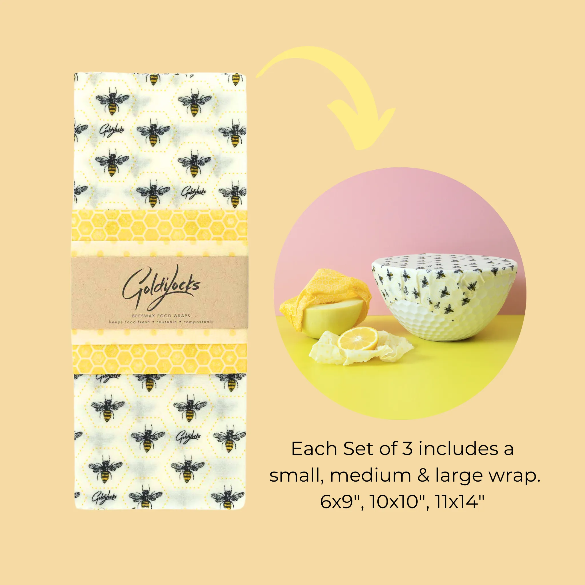 Beeswax Food Wraps: In Bloom Set of 3