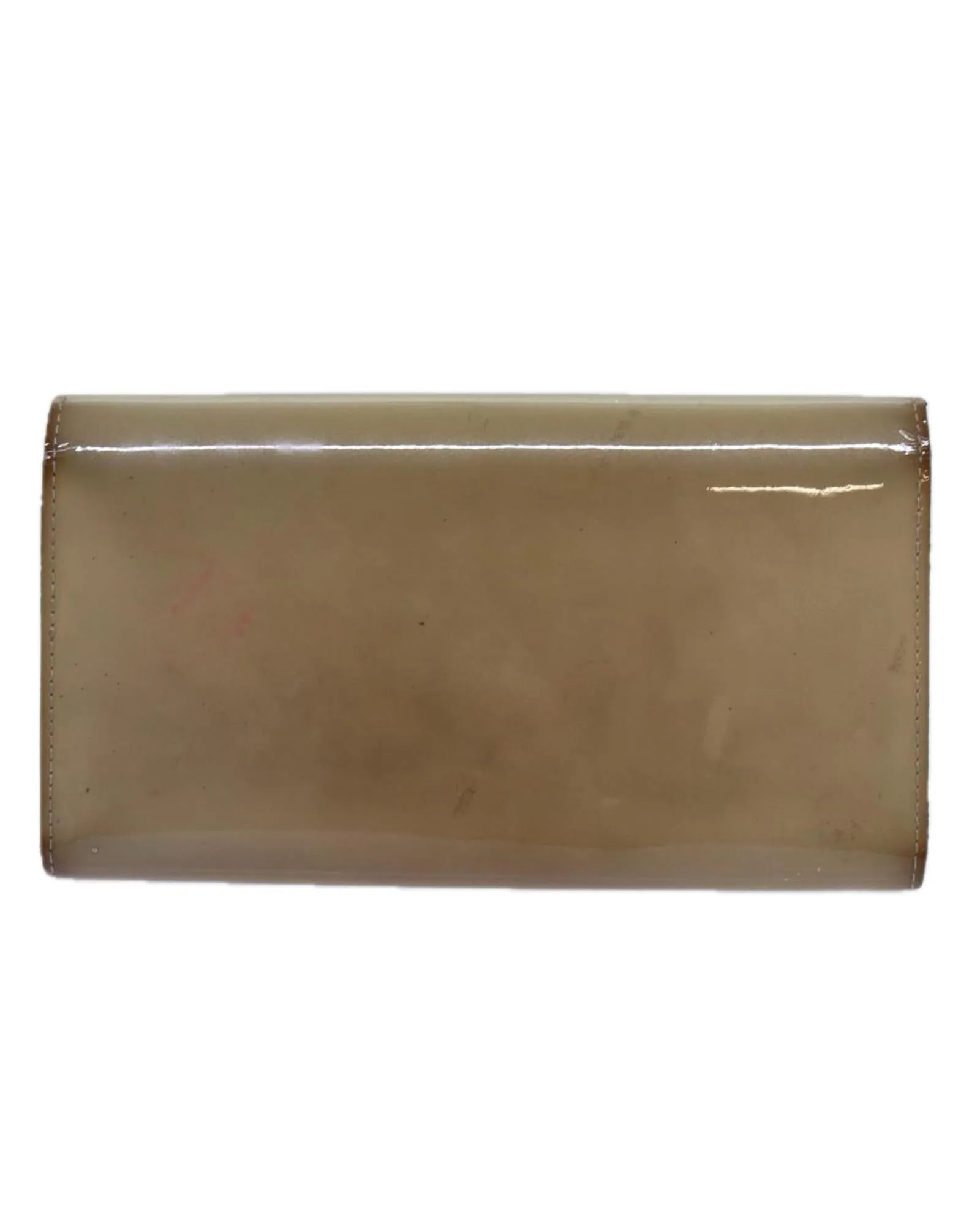 Beige Patent Leather Long Wallet with Button Clasp