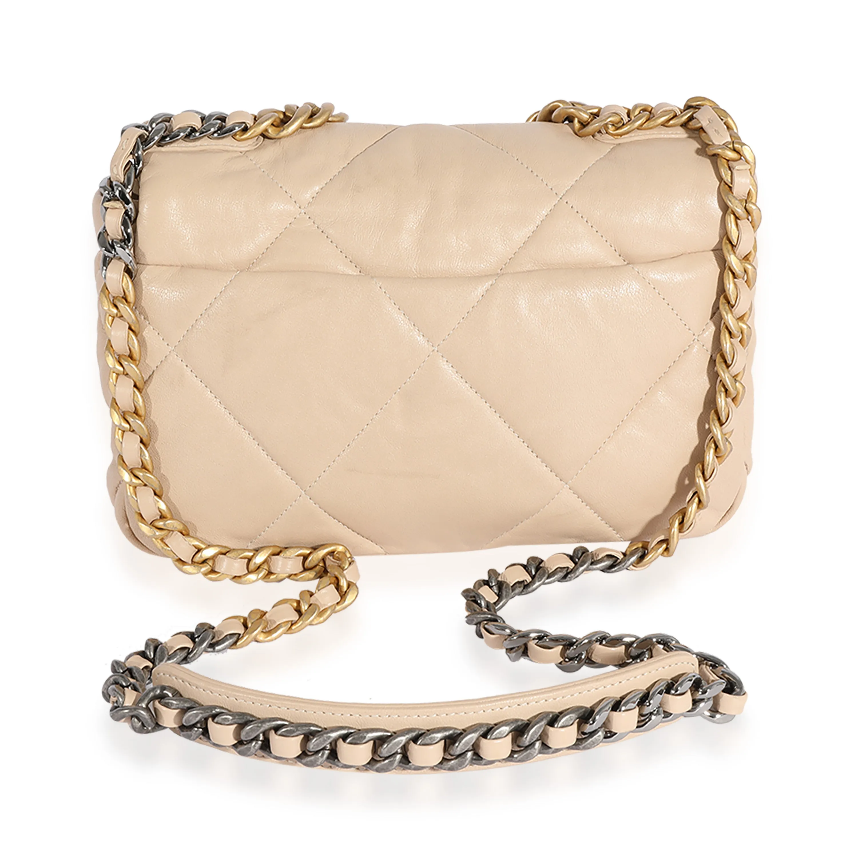 Beige Quilted Lambskin Medium  19 Flap Bag