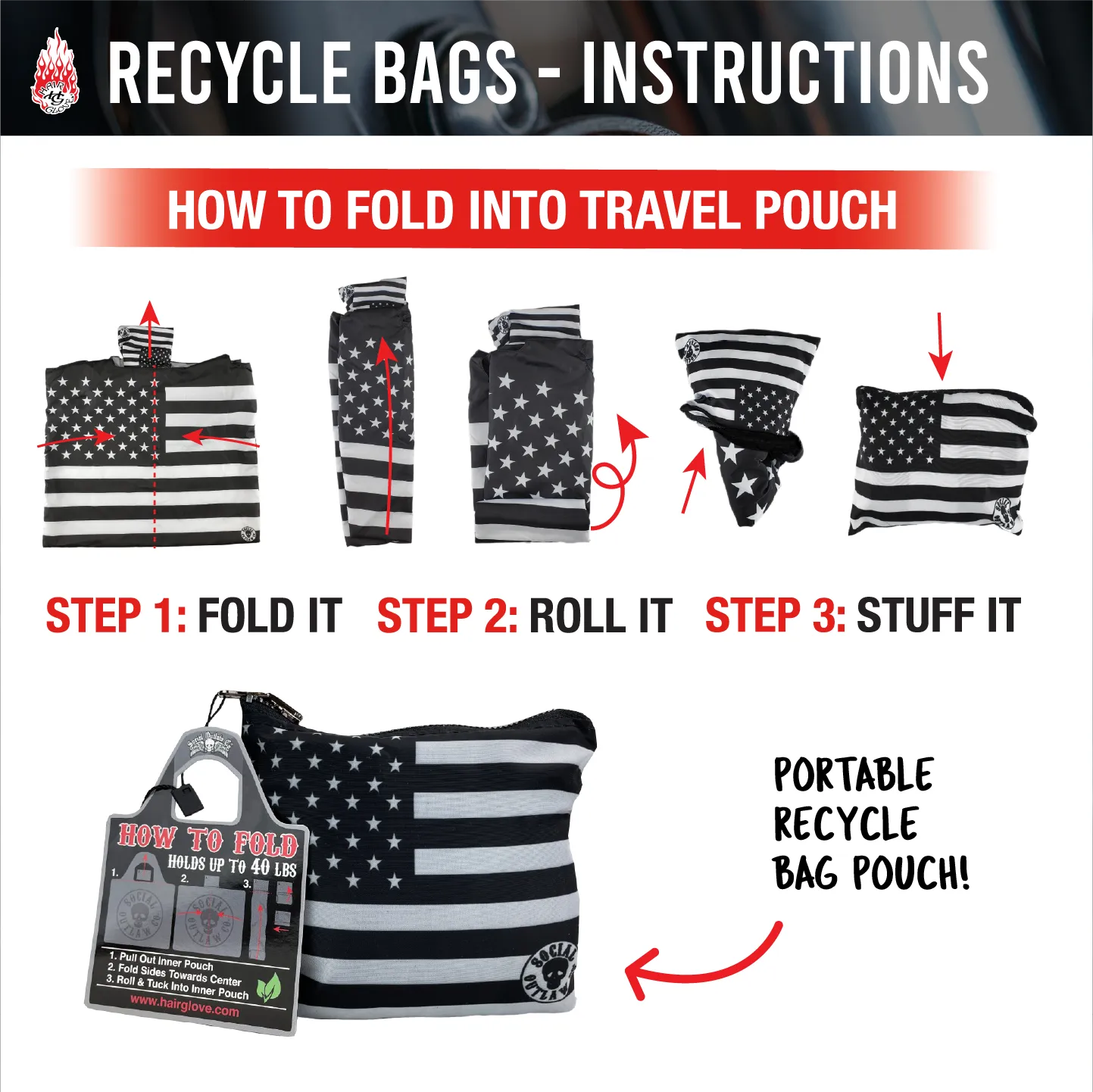 Black & White American Flag Recycle Bag