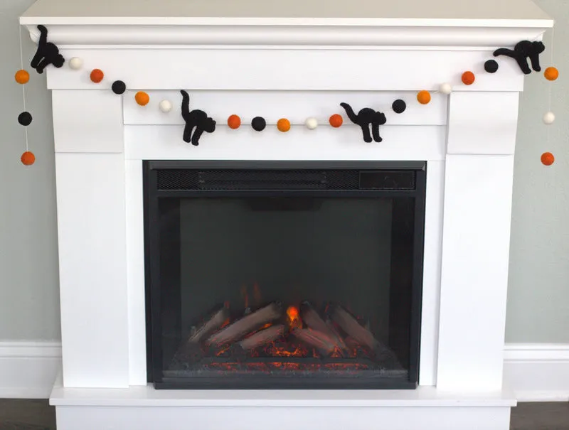 Black Cat Halloween Garland- Orange, Black & White