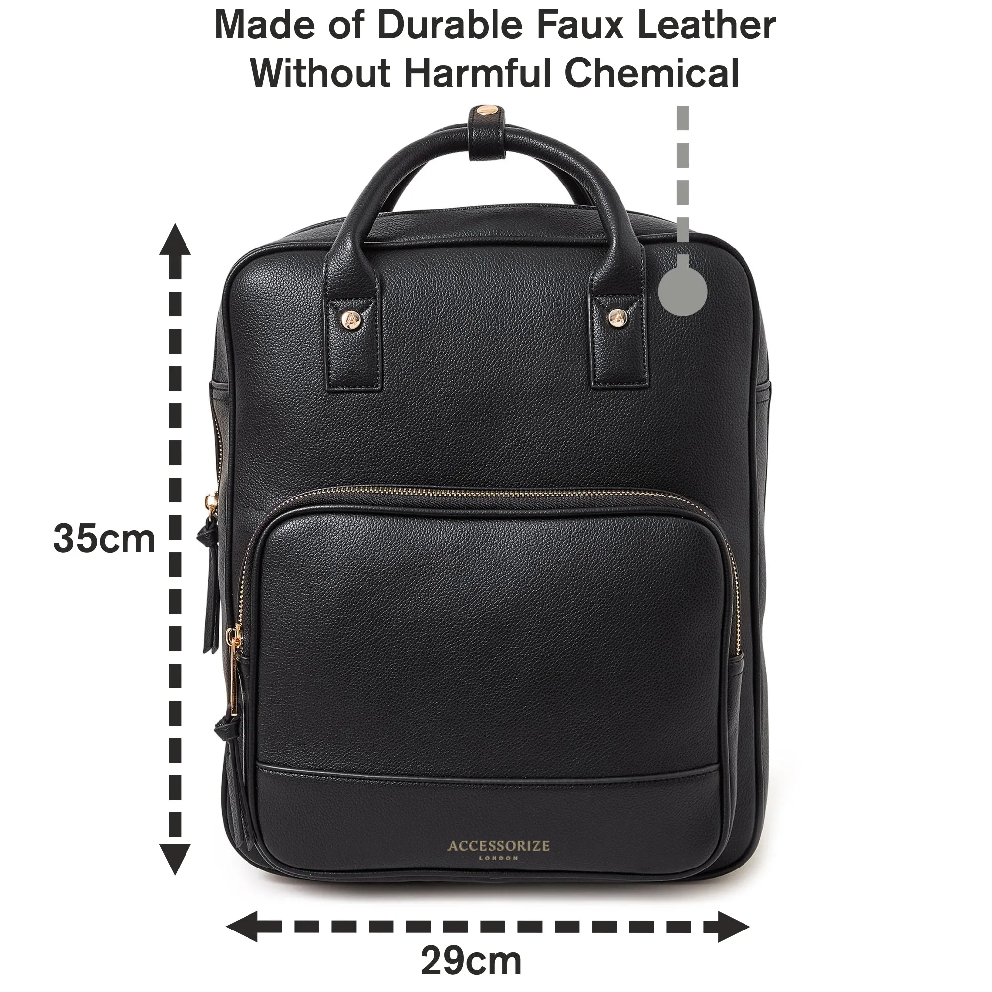 Black Faux Leather Backpack With 12 Laptop Sleeve