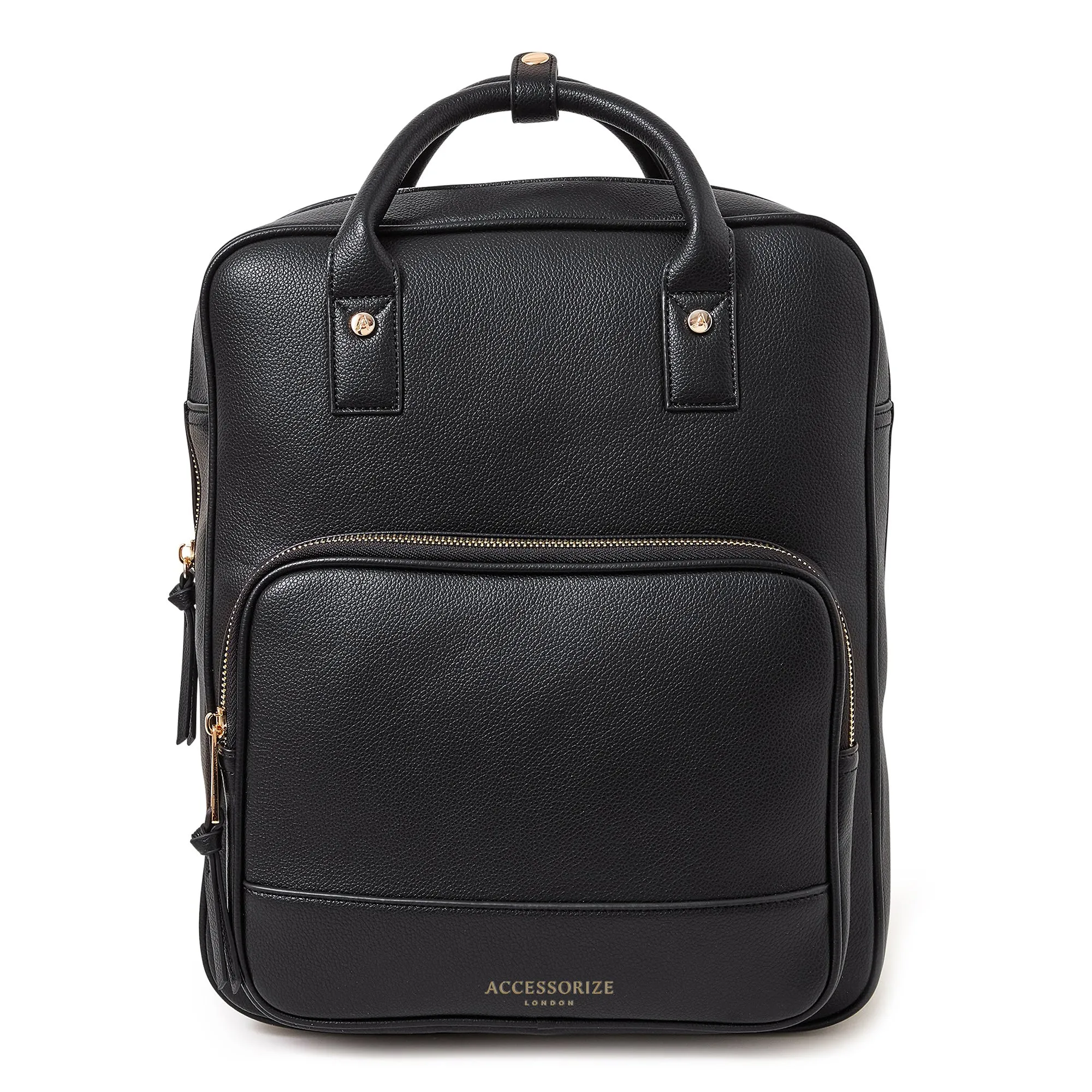 Black Faux Leather Backpack With 12 Laptop Sleeve