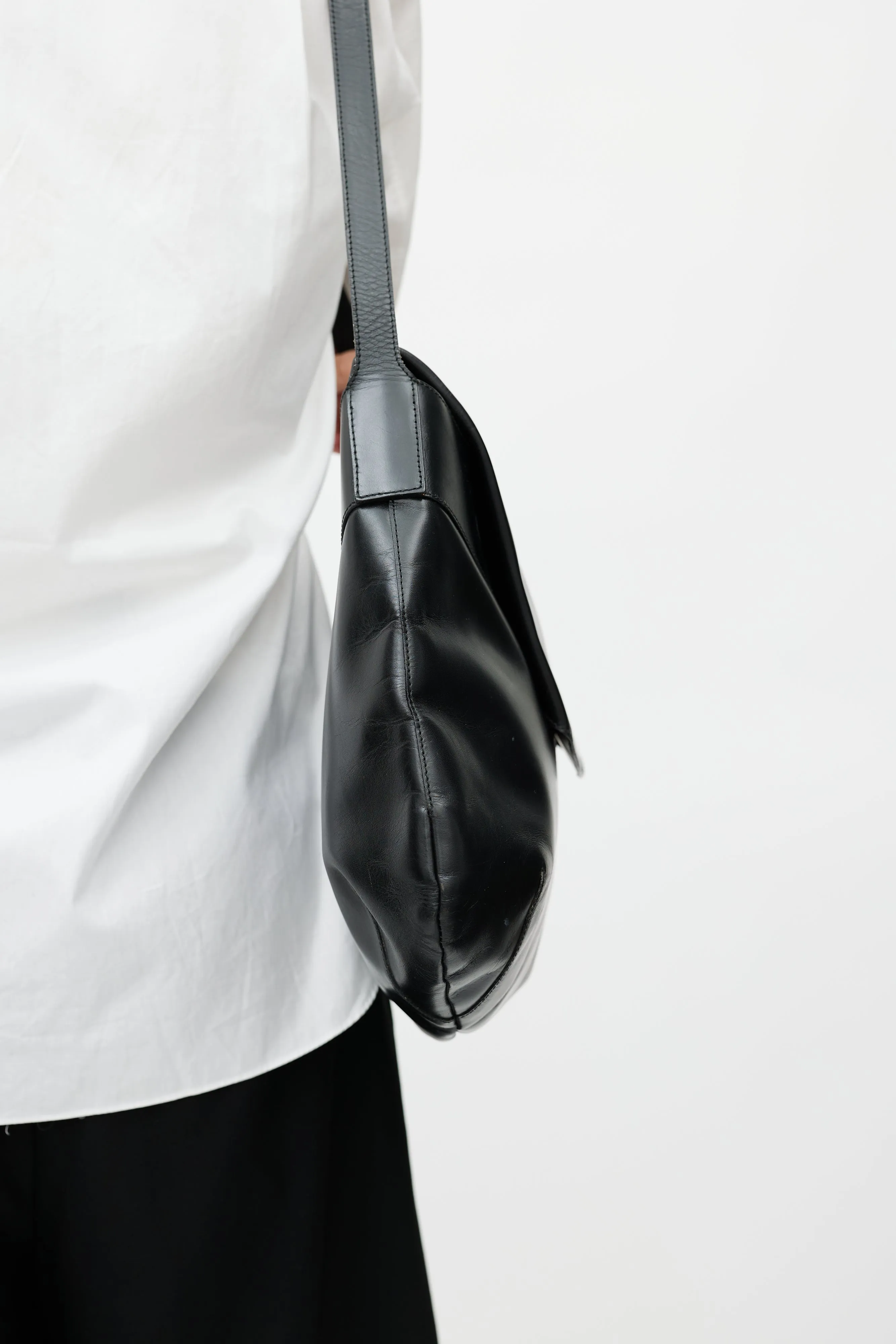 Black Folded Leather Flap Bag