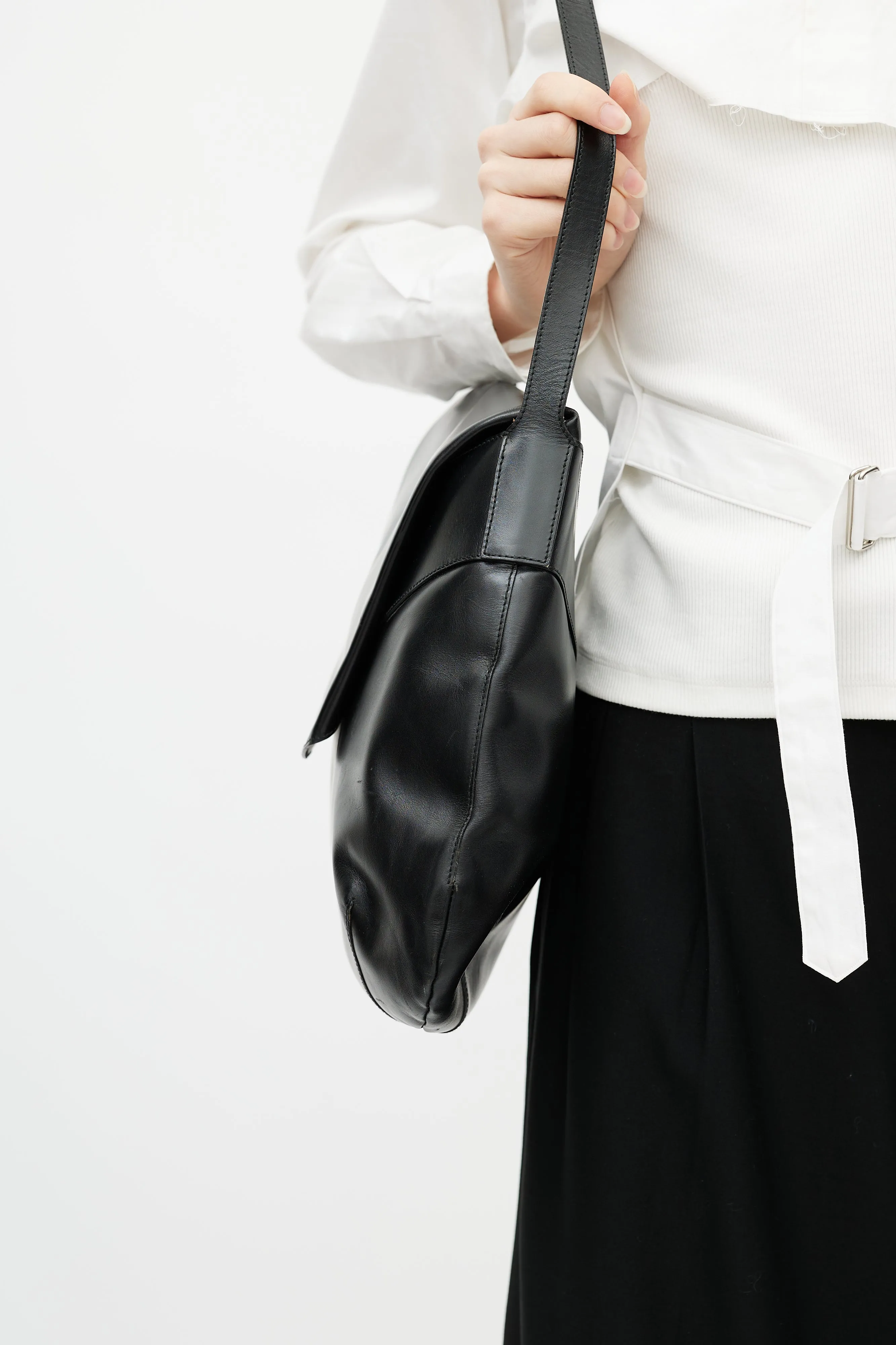 Black Folded Leather Flap Bag