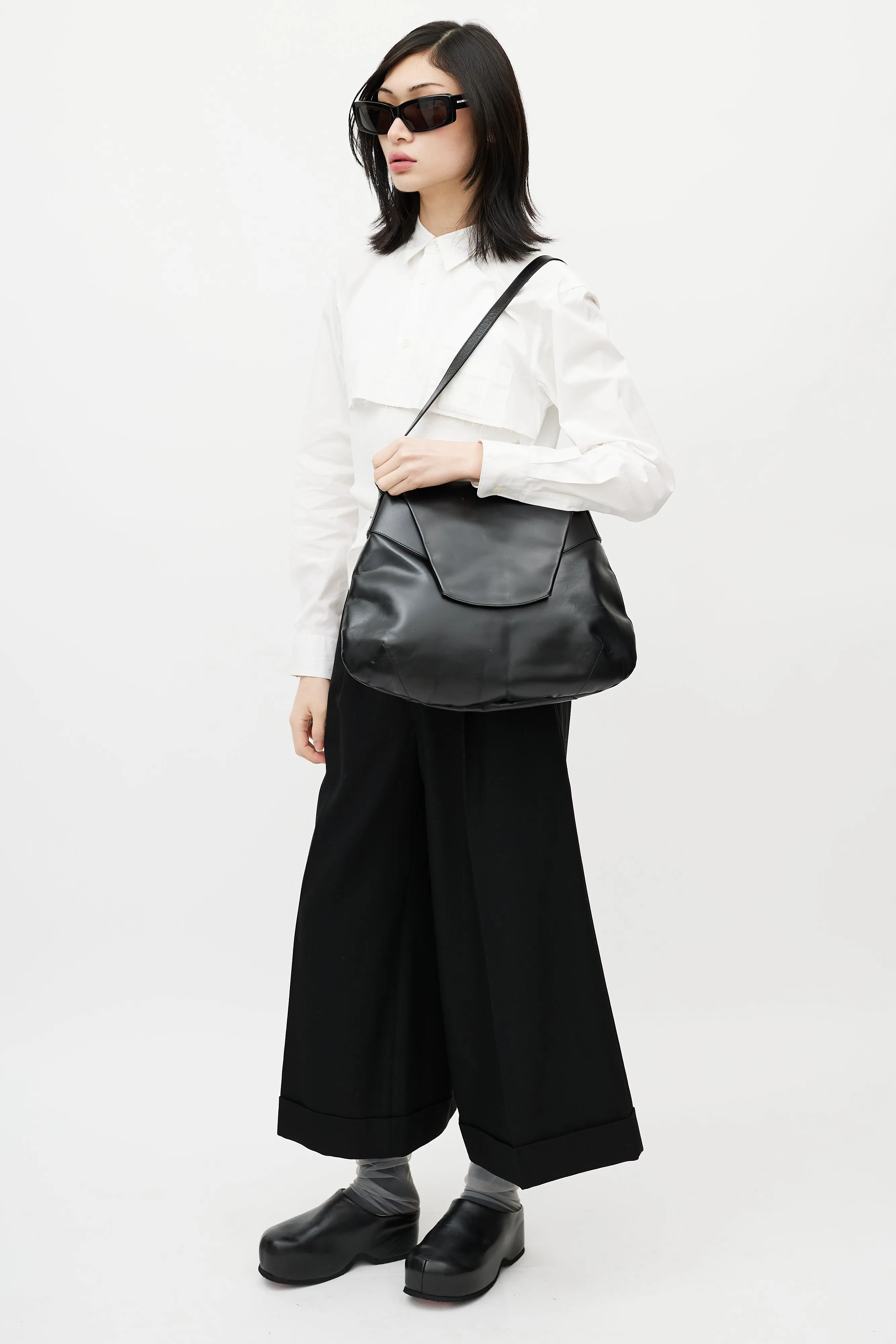 Black Folded Leather Flap Bag