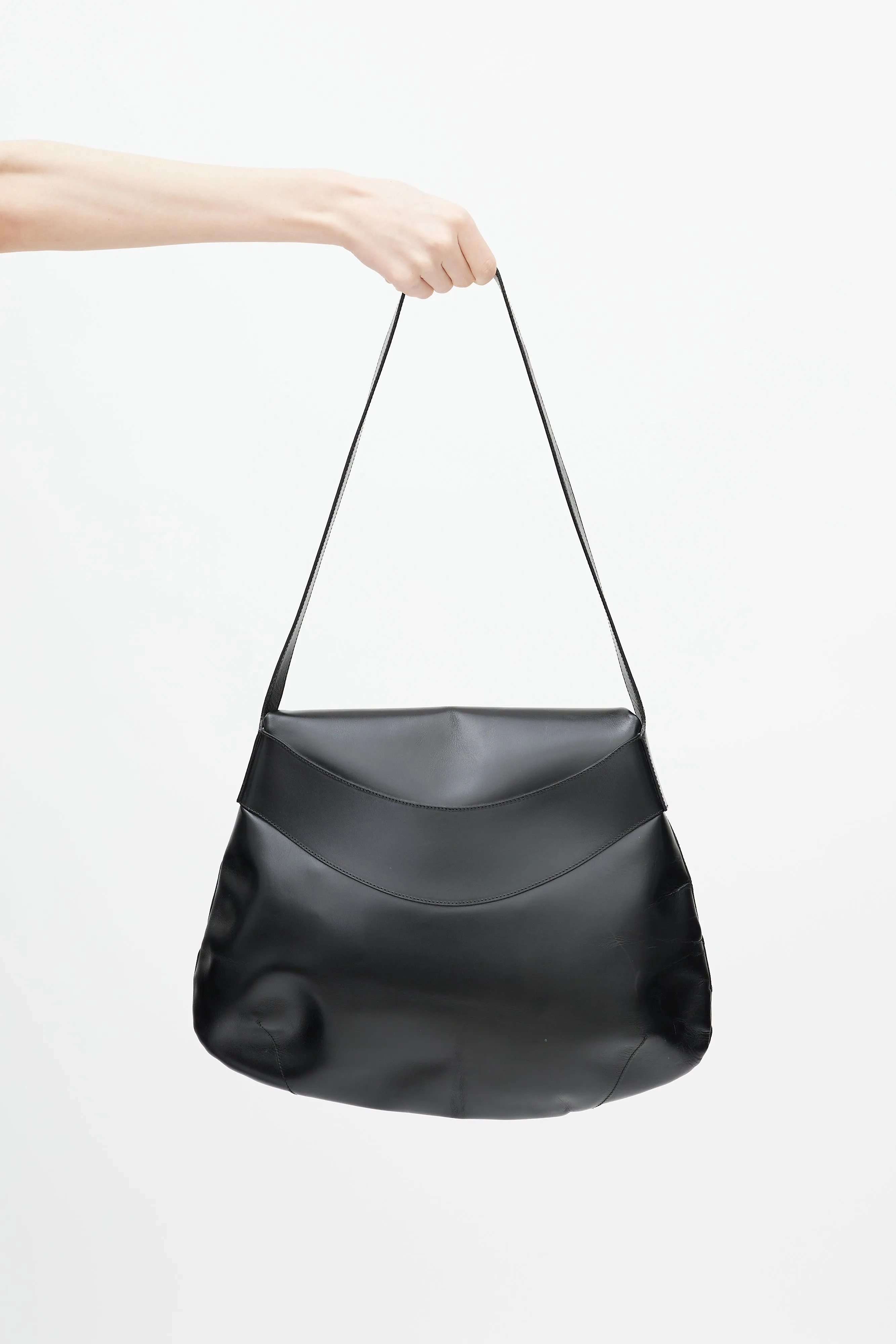 Black Folded Leather Flap Bag