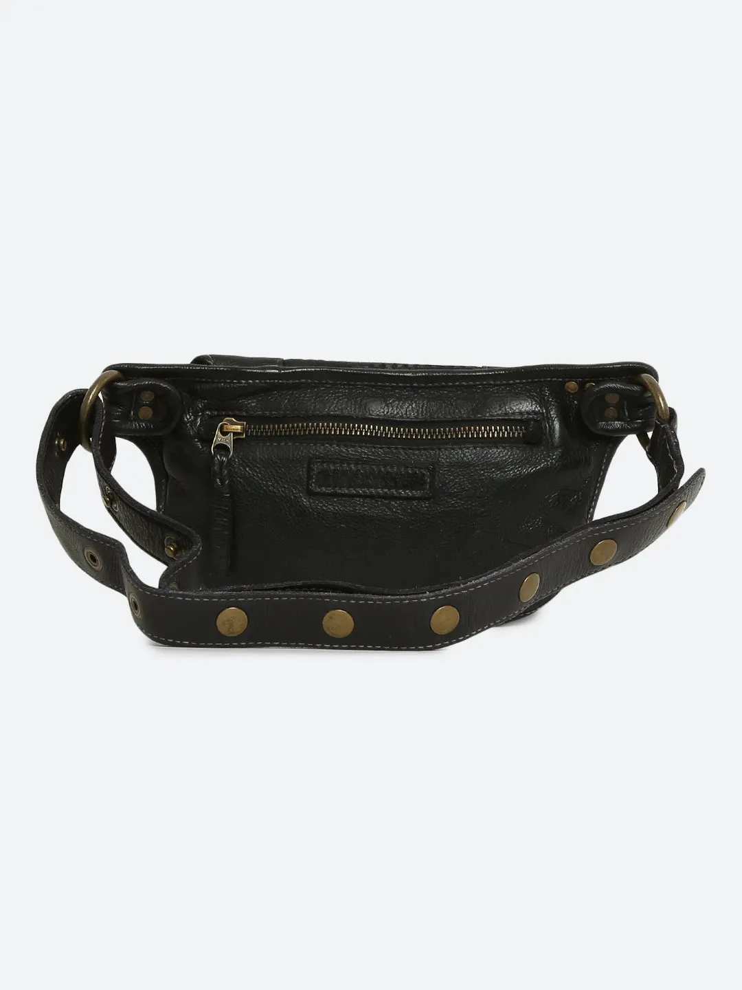 Black Genuine Leather Crossover Waist Belt Bag