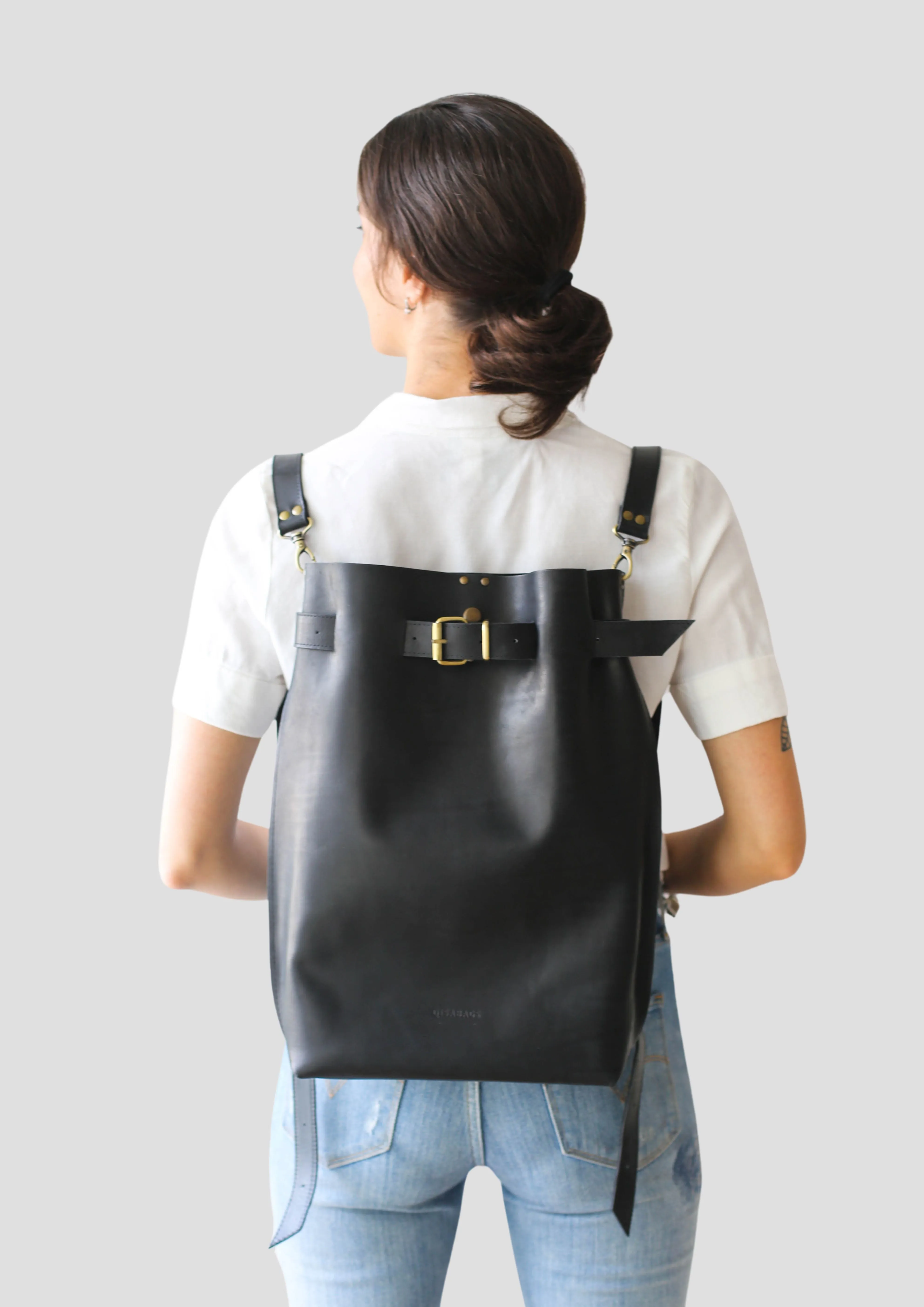 Black Large Leather Backpack Purse