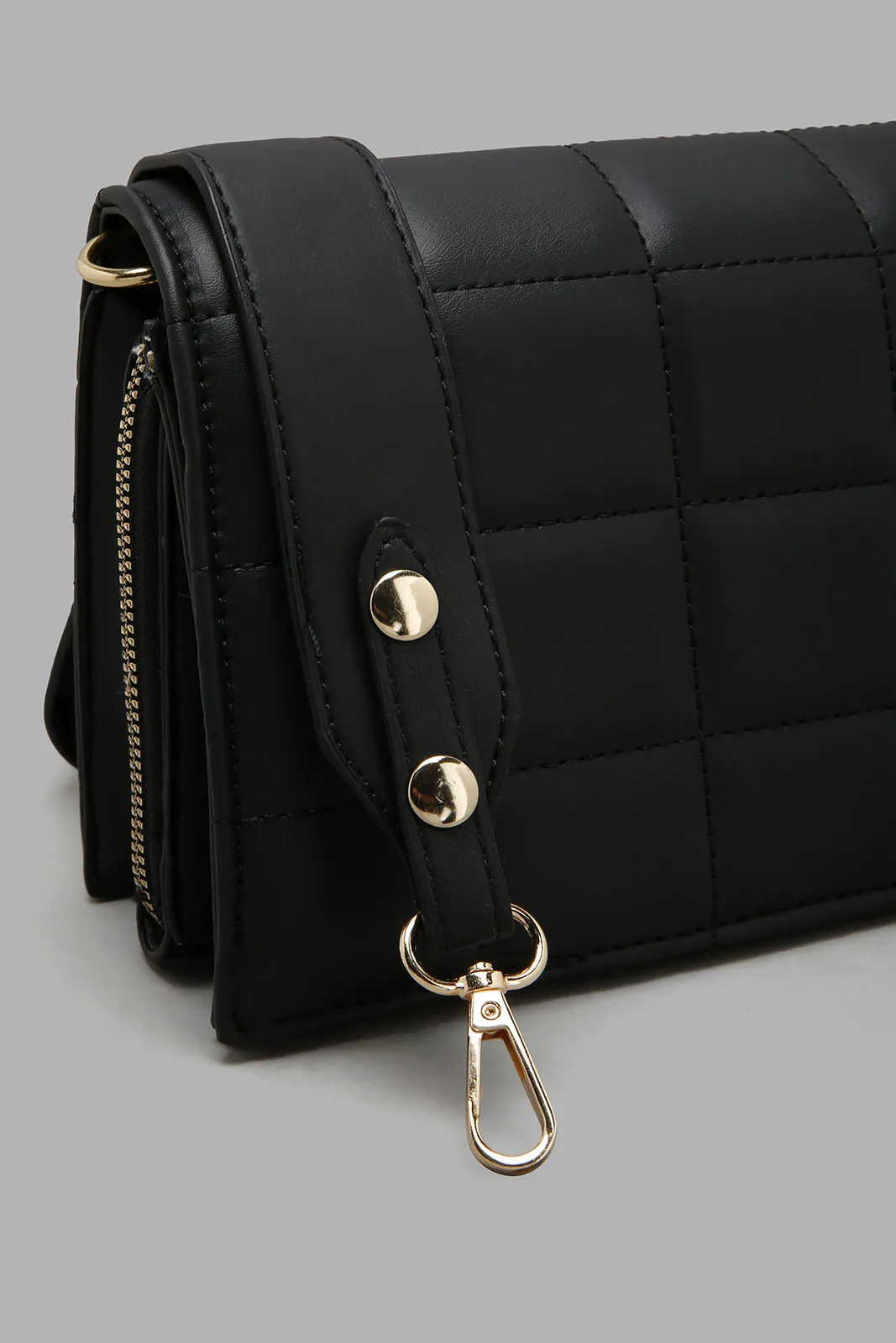 Black Quilted Texture Crossbody Bag