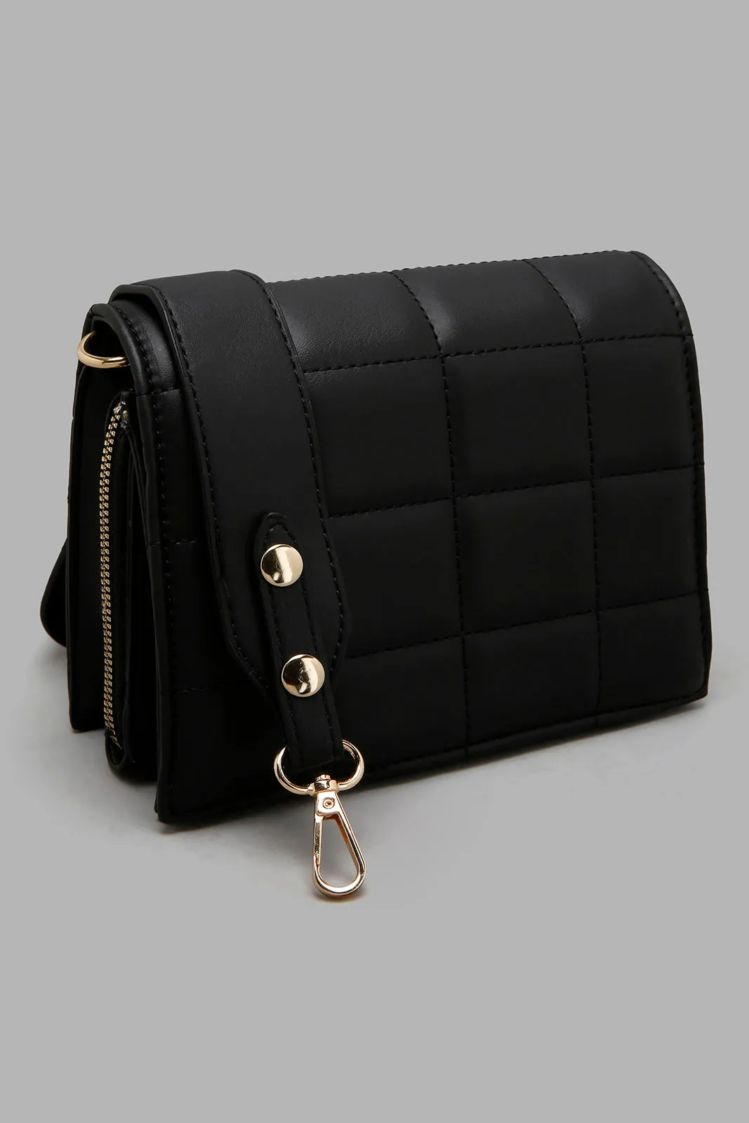 Black Quilted Texture Crossbody Bag