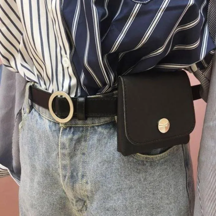 Black Small Leather Belt Waist Bag