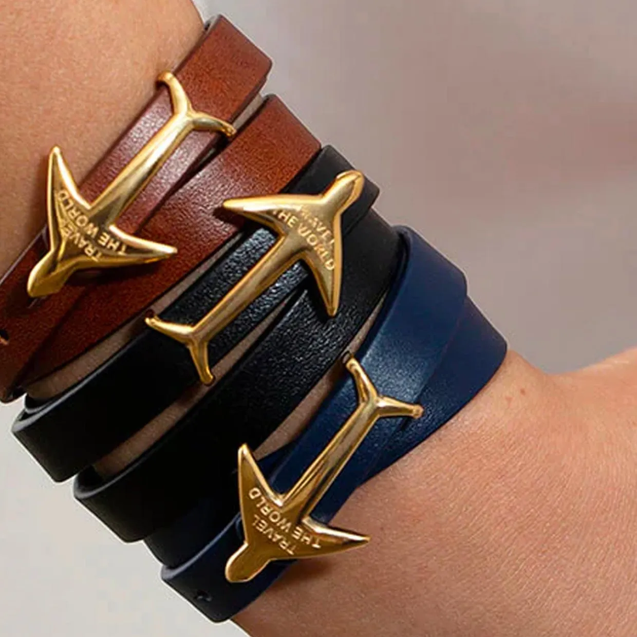 BLUE GOLD Airplane Leather Bracelet