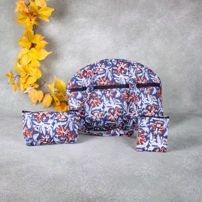 Bristlefront Everyday Tote Combo Blue with Red Small Flower Design