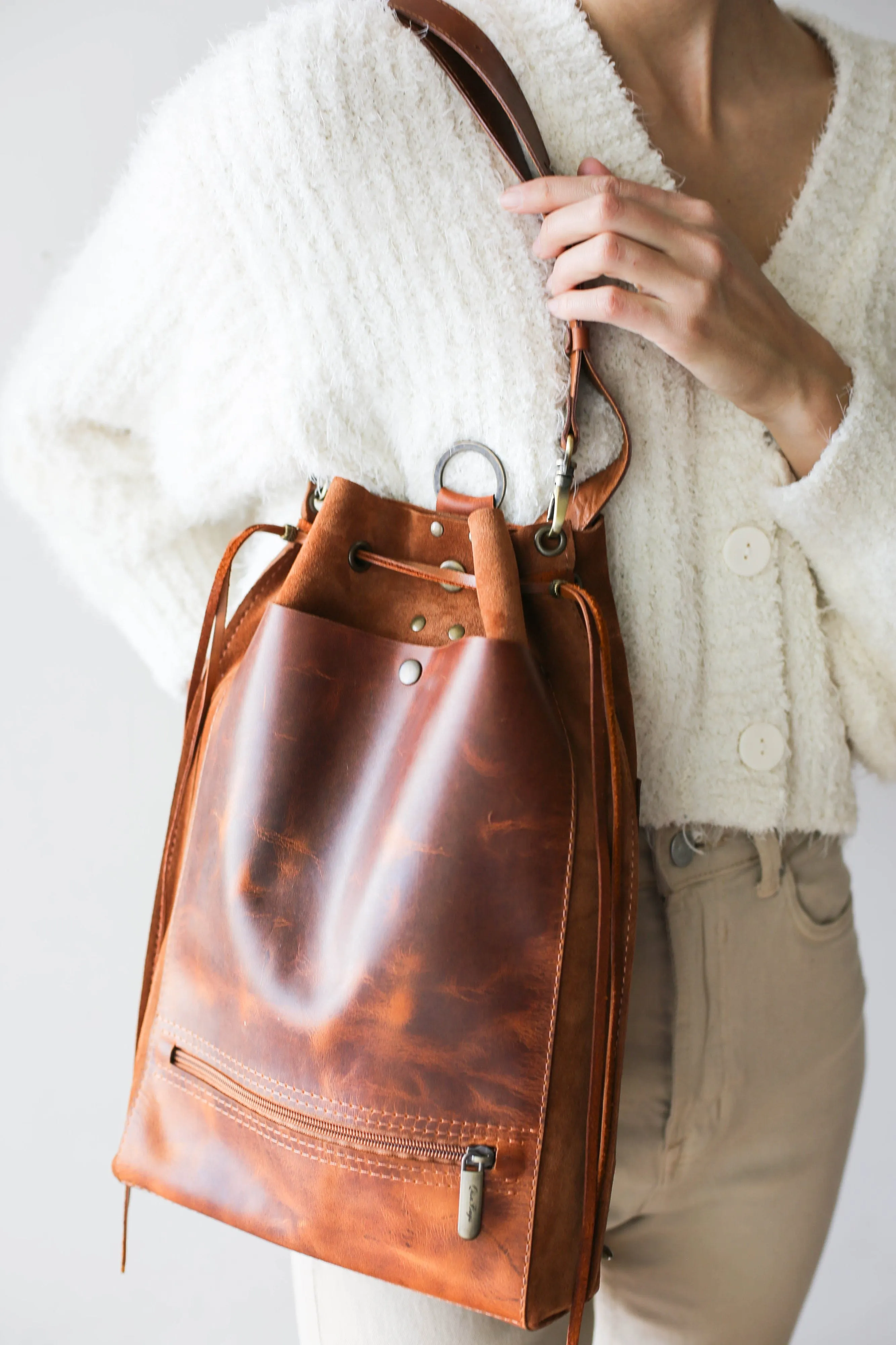 Brown Leather Backpack Purse