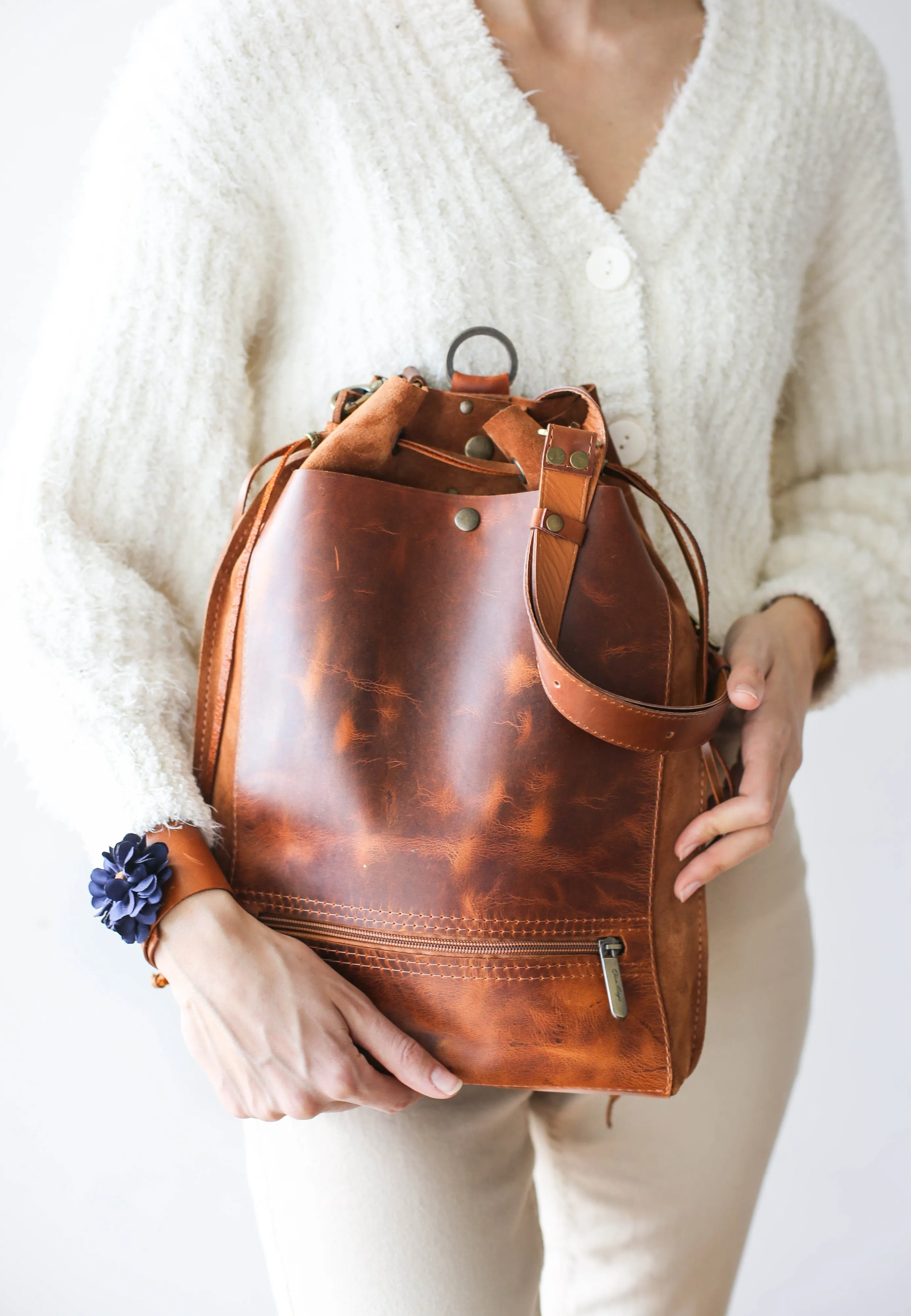 Brown Leather Backpack Purse