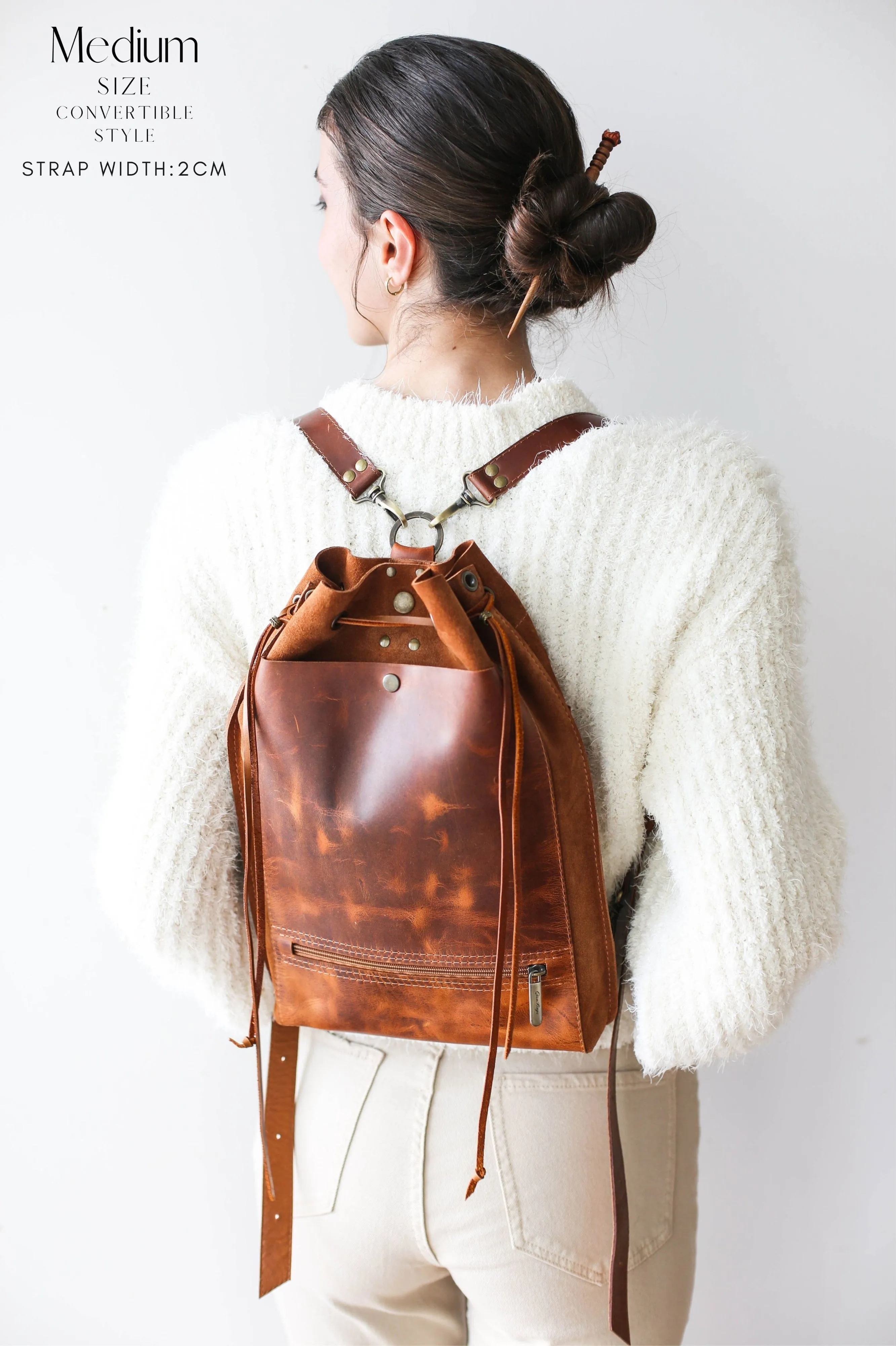 Brown Leather Backpack Purse