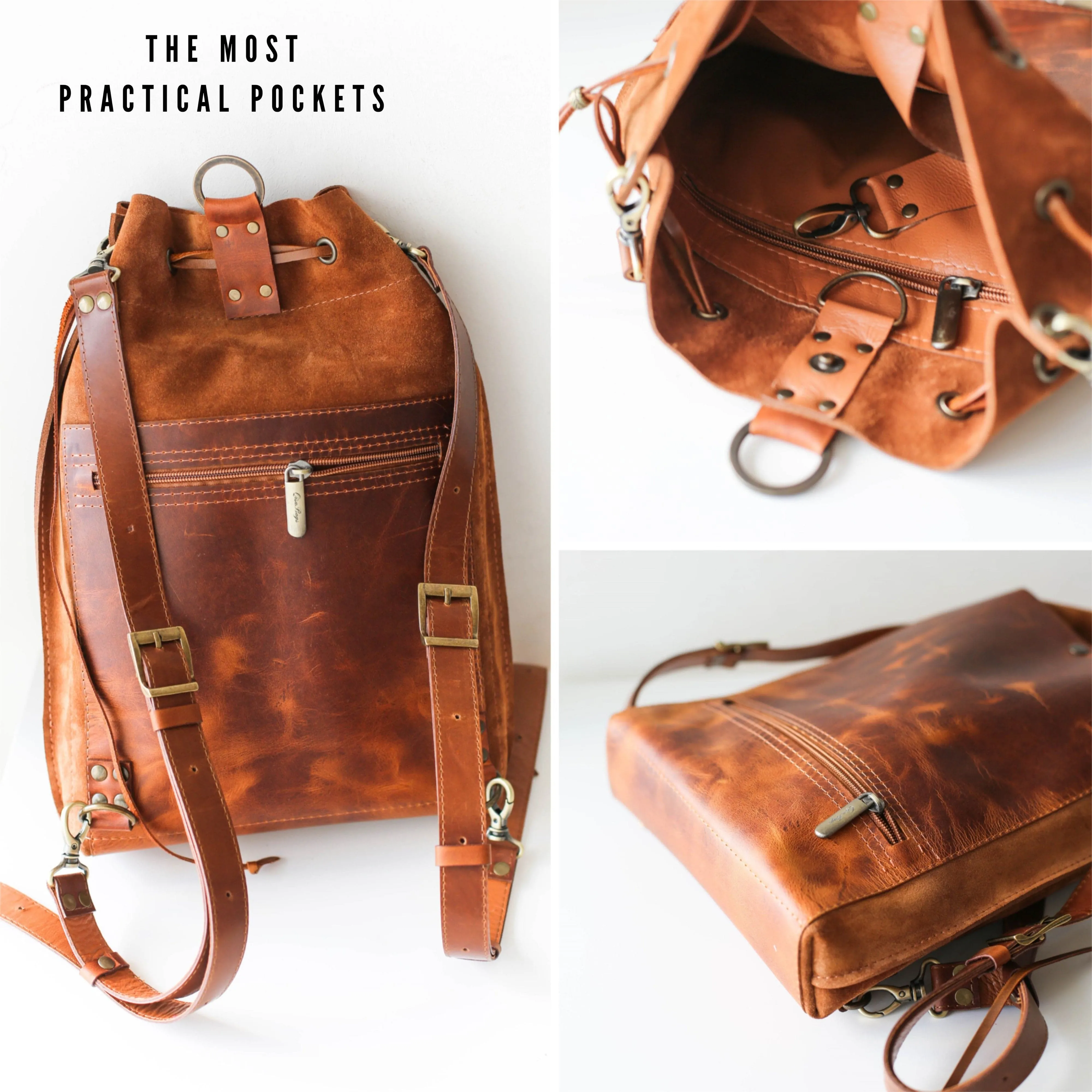 Brown Leather Backpack Purse