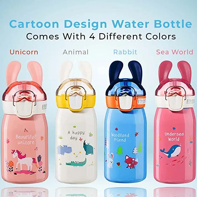 Bunny Ears Spill proof Insulated Steel Water Bottle with Straw 530ml