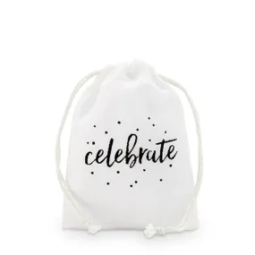 Celebrate Print Muslin Drawstring Favor Bags (Pack of 12)