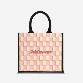 Checkered Series Half Lining Jute Bag - Pink Black