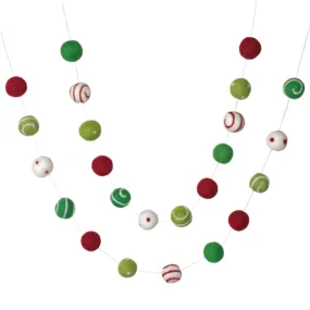 Christmas Felt Ball Garland- Dots & Swirls- Red, Green, White