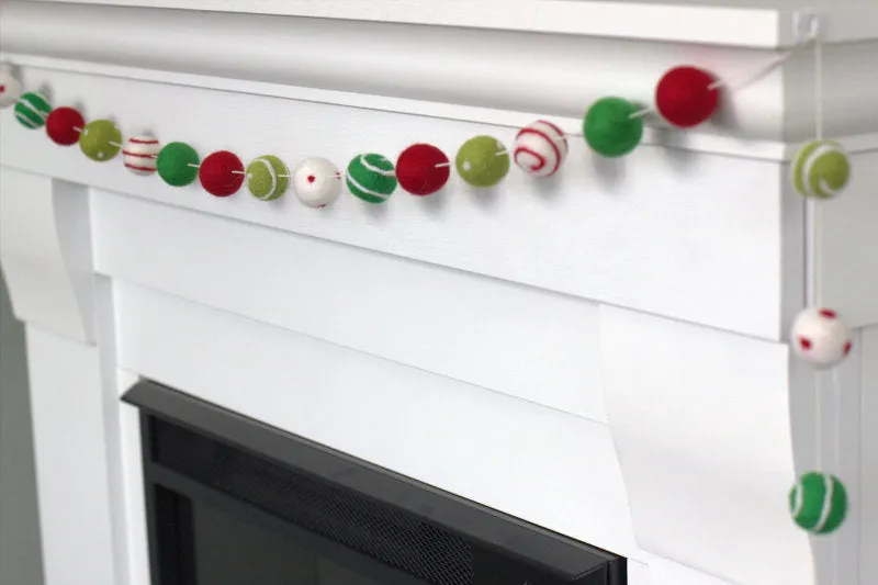 Christmas Felt Ball Garland- Dots & Swirls- Red, Green, White