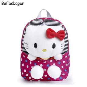 Classic Dot Cute Hello Kitty Backpacks Gift for Children Plush Cartoon Kindergarten Kids Nylon School Bag with Detachable Doll