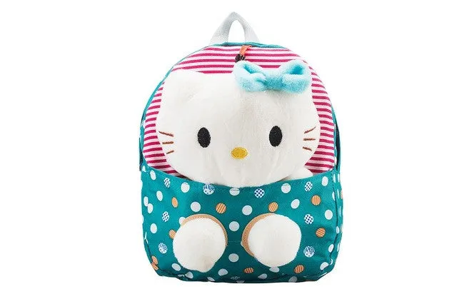 Classic Dot Cute Hello Kitty Backpacks Gift for Children Plush Cartoon Kindergarten Kids Nylon School Bag with Detachable Doll