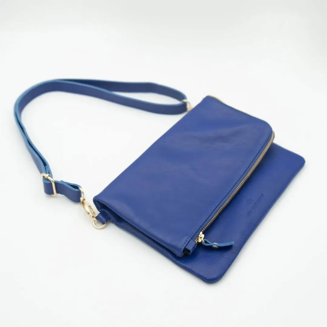 Cobalt Convertible Clutch (w Gold Fittings)