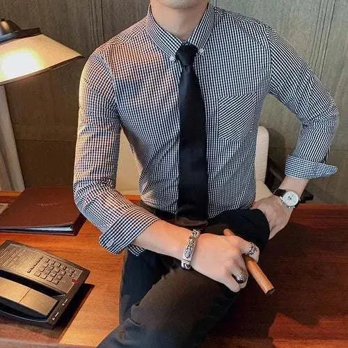 Cotton long sleeve plaid shirt